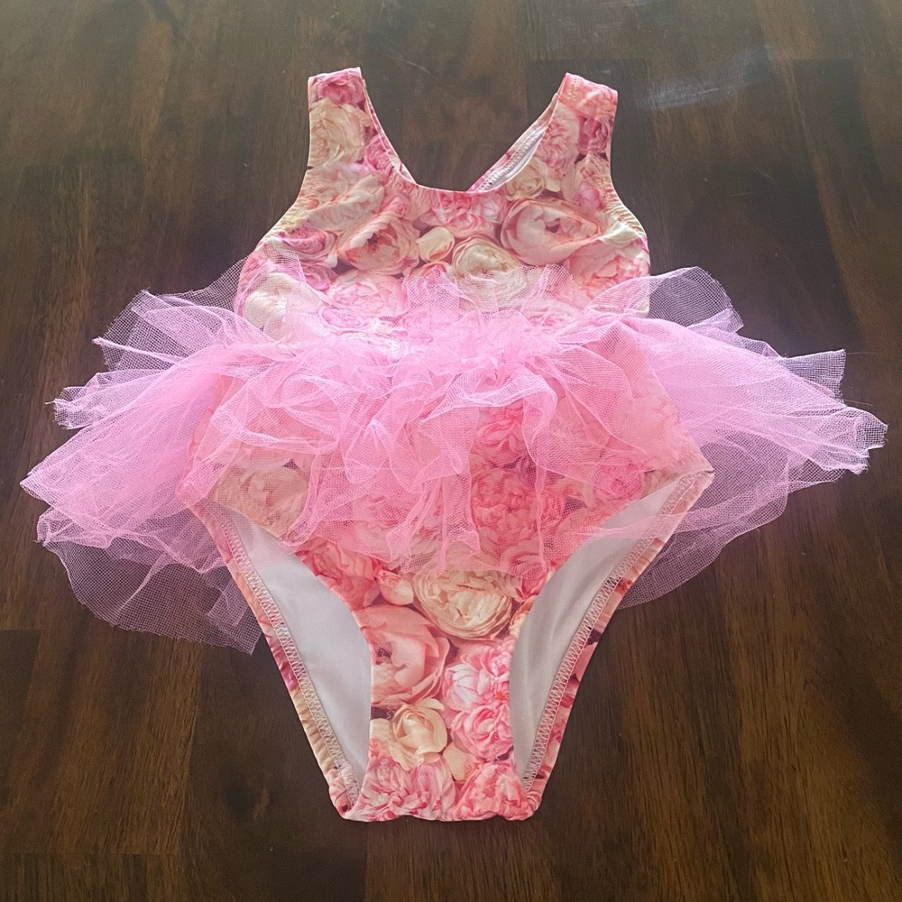 Piccoli Principi Italy Collection Amalia Rose Bouquet Swimsuit With Tulle Tutu